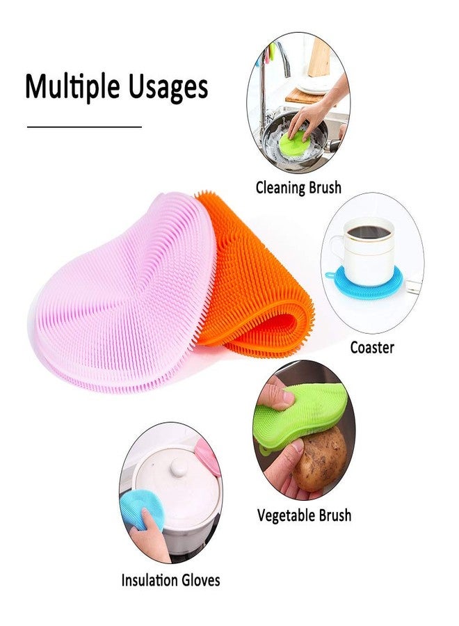 Prostuff.in Cleaning Sponge Silicone Scrubber for Kitchen Non Stick Dishwashing & Fruit and Vegetable Washing Brush Round Scrubber Multi Color (Pack of 3) - Image 4